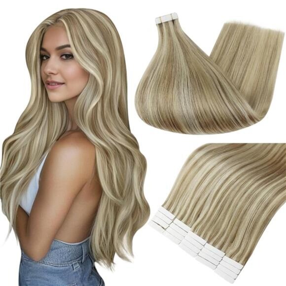 Full Shine Tape in Hair Extensions Human Hair 18 Inch Color 16 Highlight 22